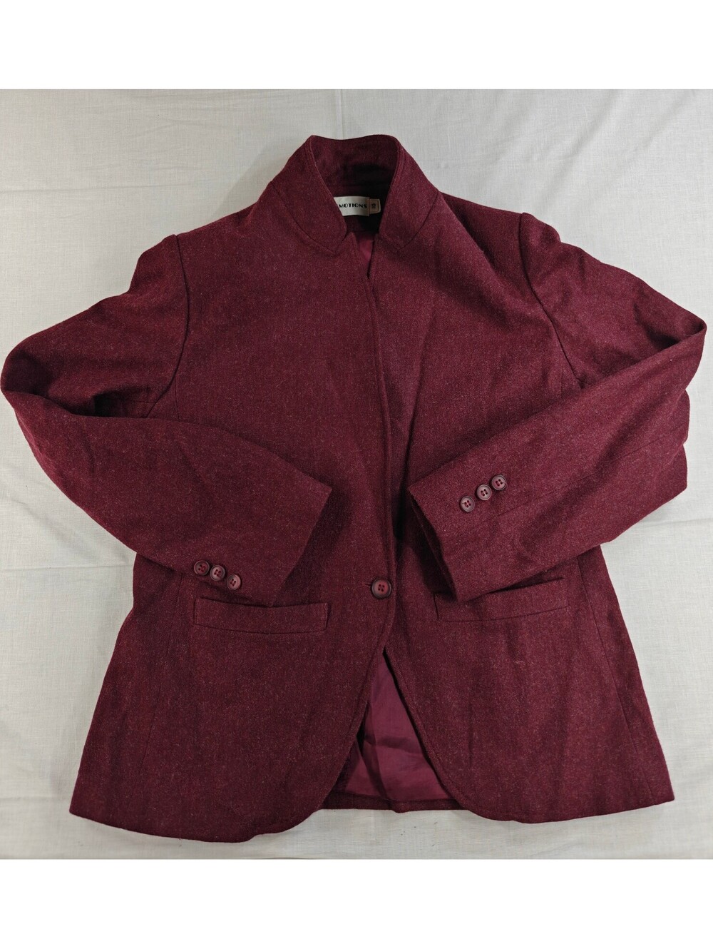 Emotions Women’s Size 10 Burgundy Wool Blend Blazer Jacket Single Button